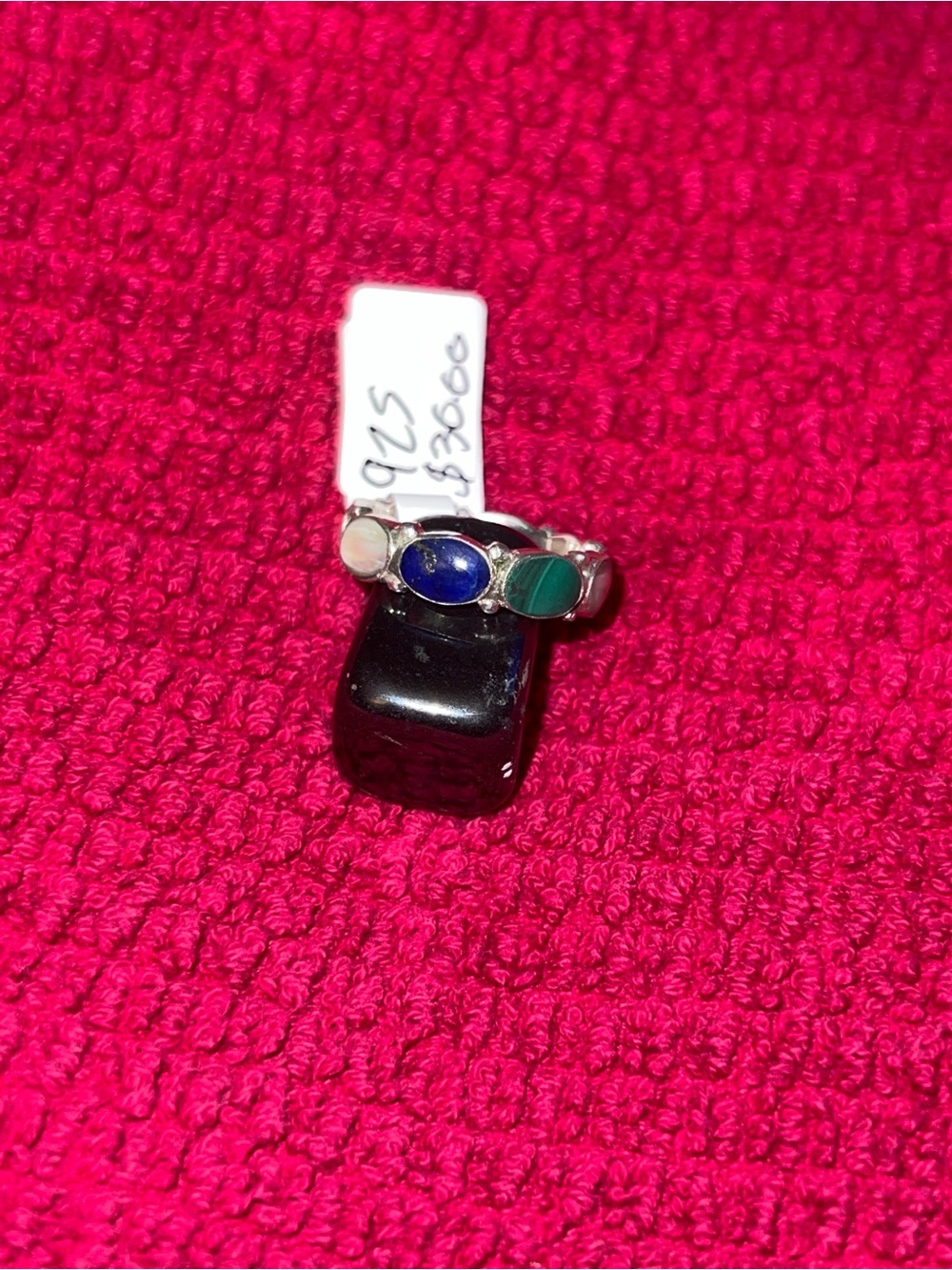 Sterling Silver Multi-Stone Oval Ring in Blue, Green & White